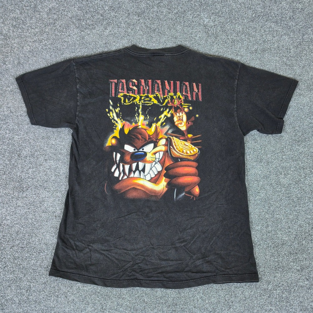 Vintage 1997 Looney Tunes Tasmanian Devil LTW Wrestling Shirt Tultex XL Black